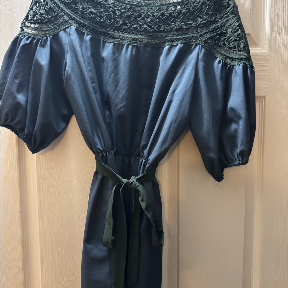 Esley Deep Blue Dress with Lace Accents blue/green